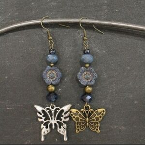 NEW Flutter & Fly Dangle Earrings Multi-colored Crystal Butterflies